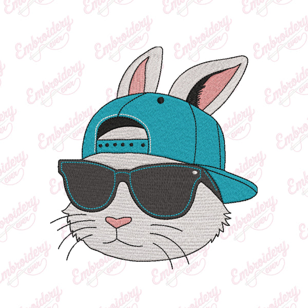 Cool Bunny Face Happy Easter Embroidery Design