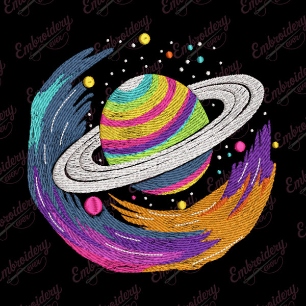 Neon Saturn Embroidery Design