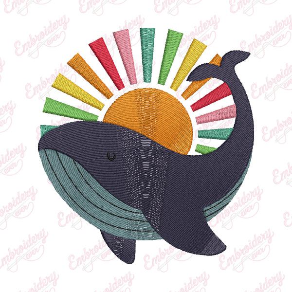 Whale Sunset Machine Embroidery Design