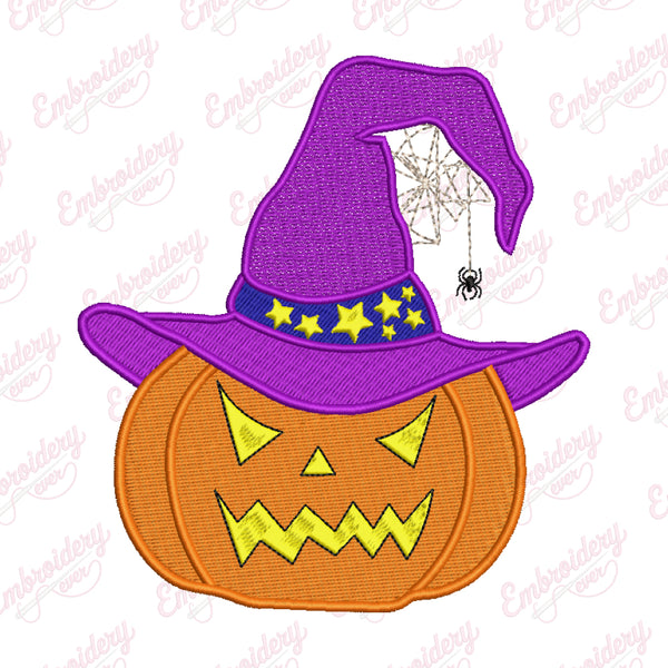 Halloween Witch Pumpkin Embroidery Design