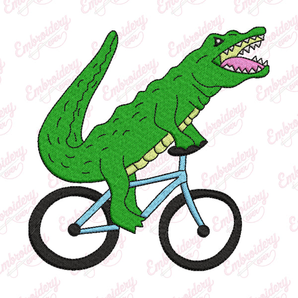 Alligator Riding Bicycle Embroidery Design