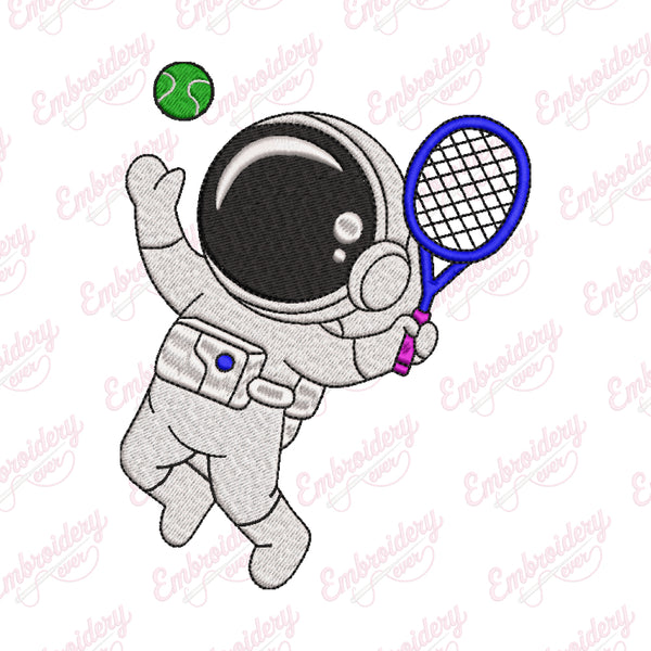 Astronaut Playing Tennis Embroidery Design