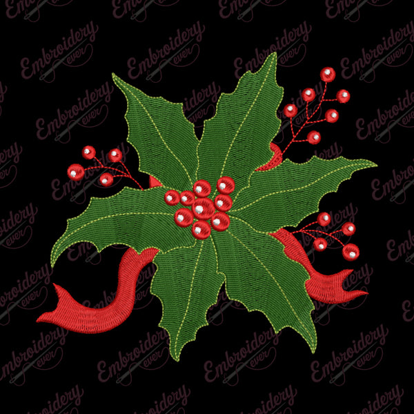 Christmas Holly Embroidery Design