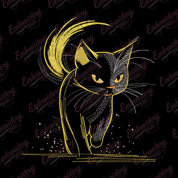 Mystic Black Cat Embroidery Design
