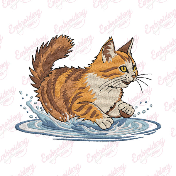 Orange Cat Machine Embroidery Design