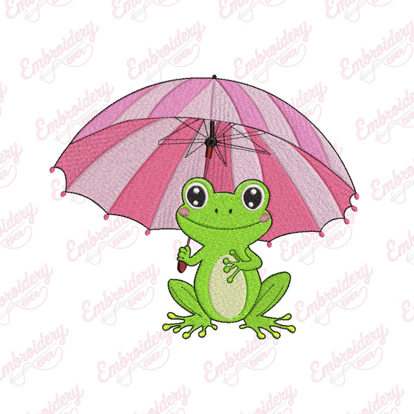 Frog With Umbrella Machine Embroidery Design