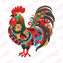 Colorful Floral Rooster Embroidery Design