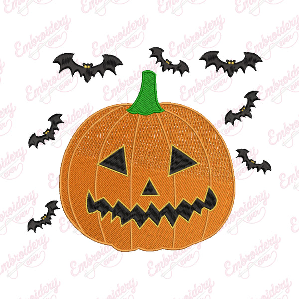 Halloween Pampkin Bat Embroidery Design