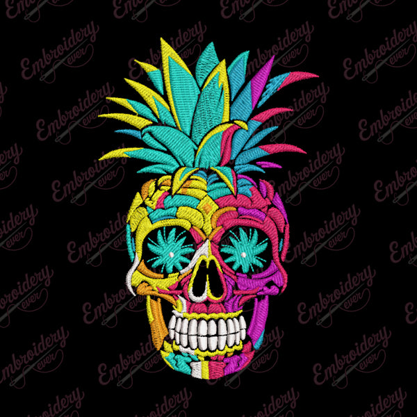 Tropical Pineapple Skull Embroidery Design