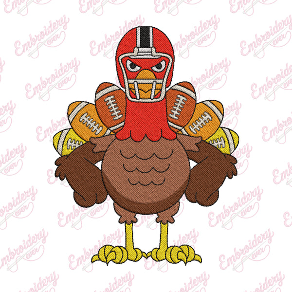 Thanksgiving Football Gobble Turkey Embroidery Design
