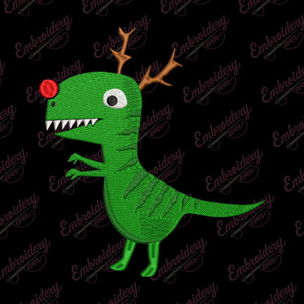 Cool Funny Christmas T-Rex Dinosaur Embroidery Design