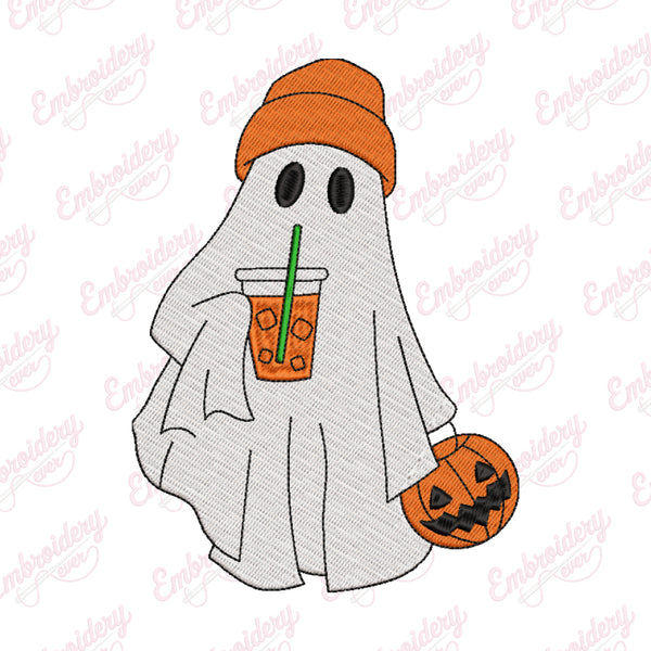 Ghost Drinking Coffee Halloween Embroidery Design