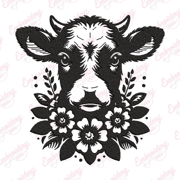 Cow With Flowers Embroidery Design