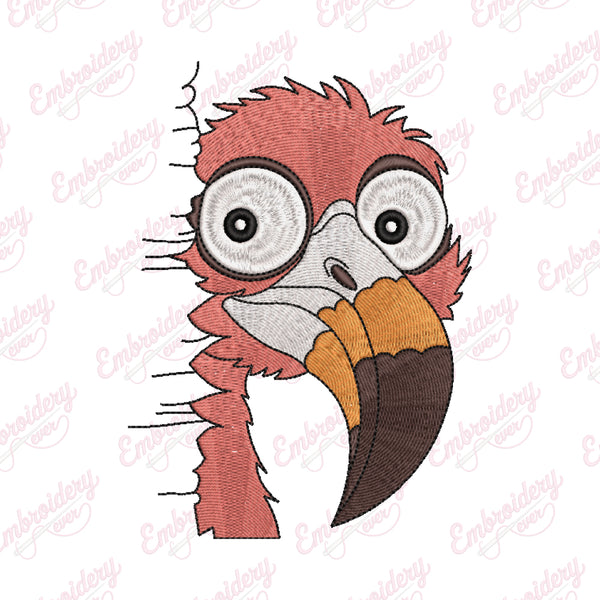 Happy Pink Flamingo Bird Embroidery Design