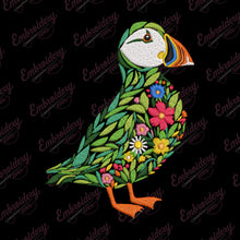 Colorful Botanical Puffin Embroidery Design