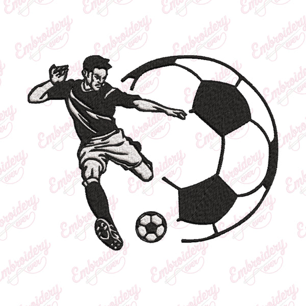 Soccer Player Kick Soccer Ball Embroidery Design