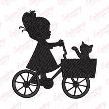 Little Girl Cycling With Cat Embroidery Design