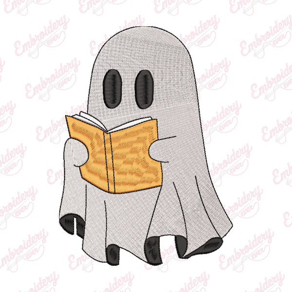 Halloween Ghost Reading A Book Embroidery Design