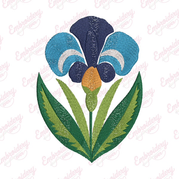 Iris Bloom Embroidery Design