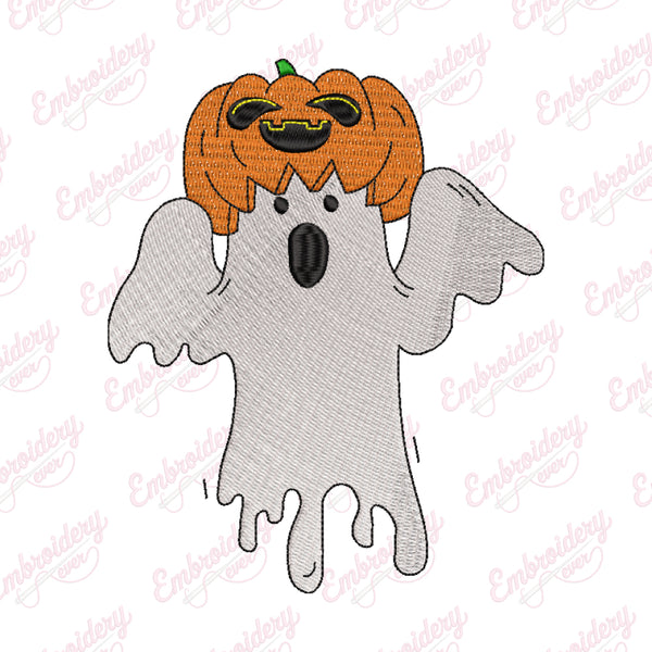 Halloween Ghost with Pumpkin Hat Embroidery Design