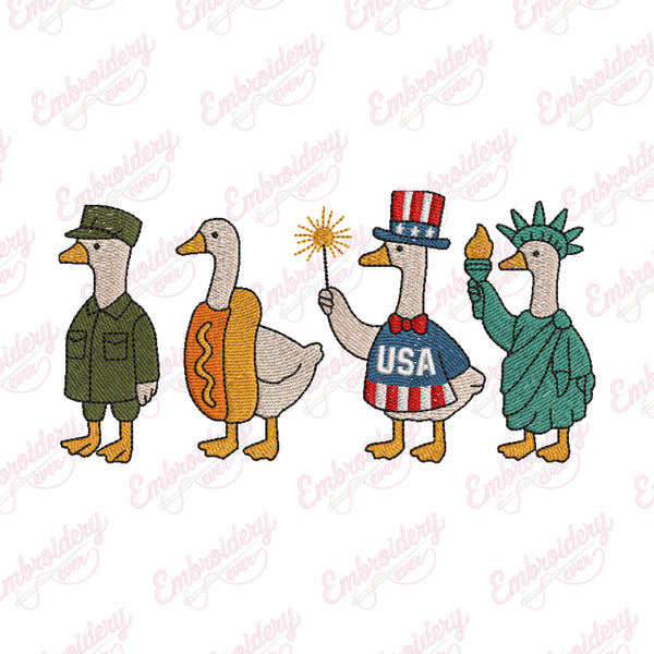 Patriotic Goose 4th of July Embroidery Design