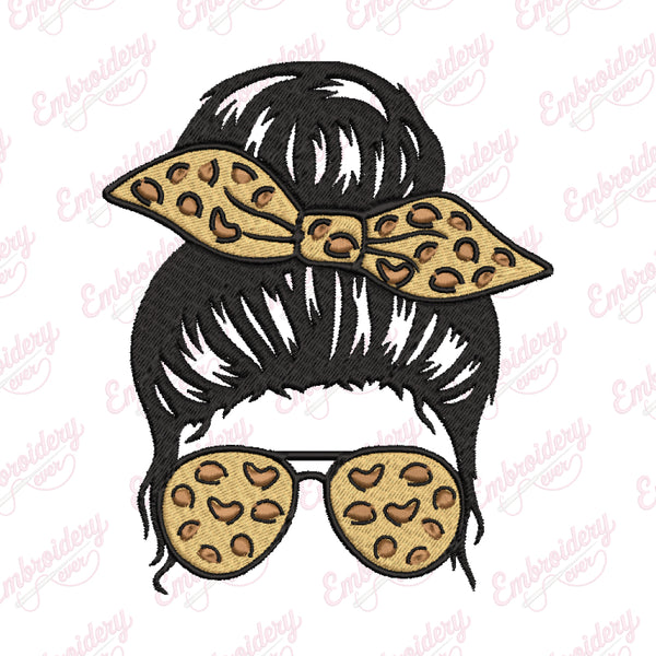 Leopard Print Messy Bun Embroidery Design