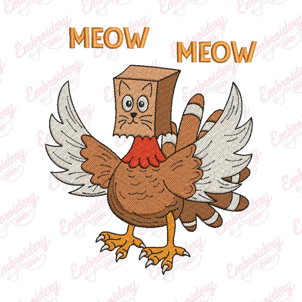 Funny Turkey Cat Thanksgiving Embroidery Design