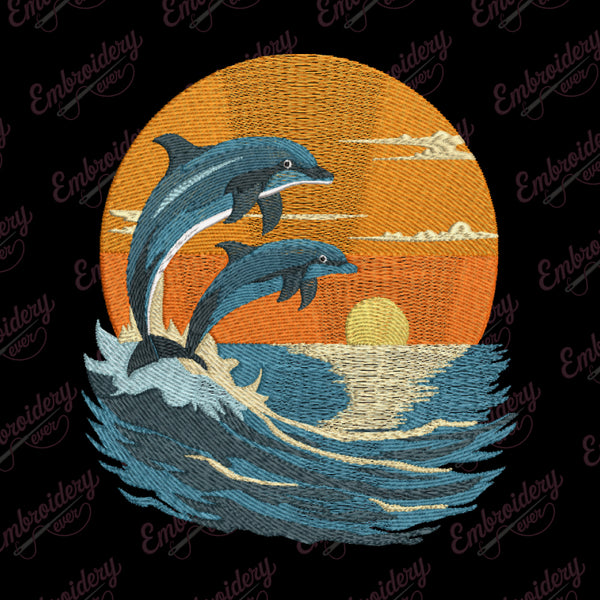 Twilight Dolphins Embroidery Design