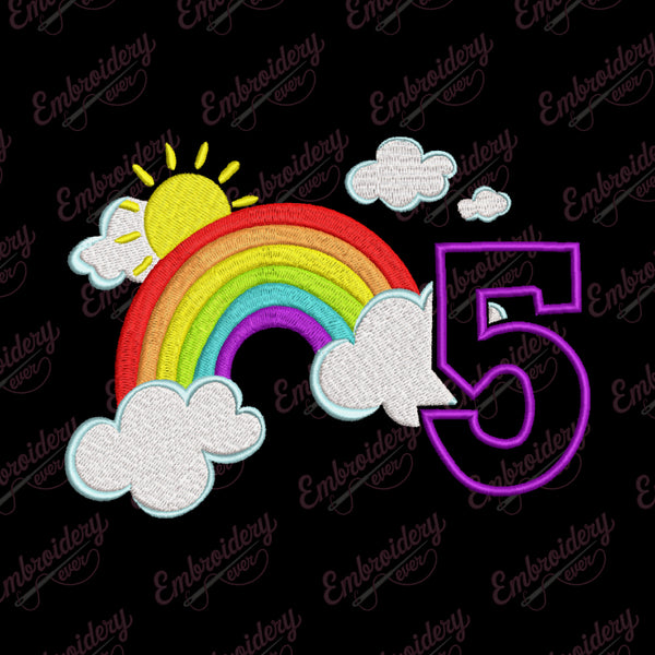 Rainbow Birthday Number 5 Embroidery Design