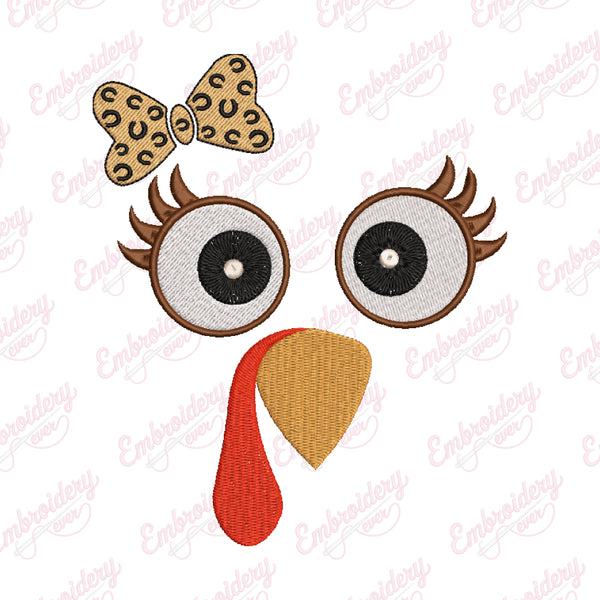 Thanksgiving Turkey Girl Face Embroidery Design