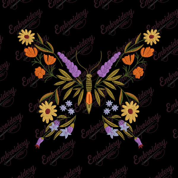 Floral Butterfly Machine Embroidery Design