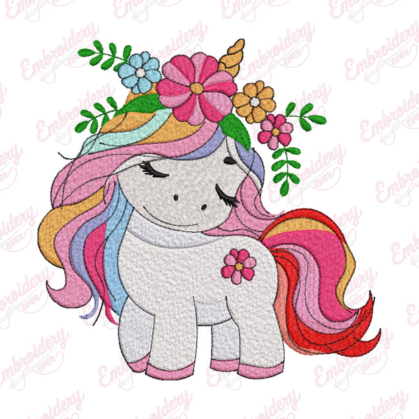 Floral Unicorn Embroidery Design
