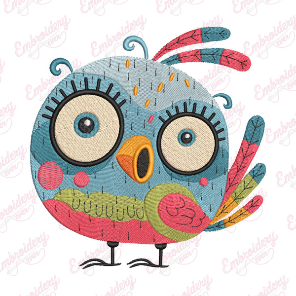 Cute Colorful Owl Bird Machine Embroidery Design