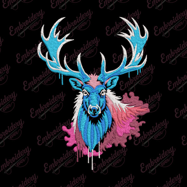 Colorful Deer Head Embroidery Design