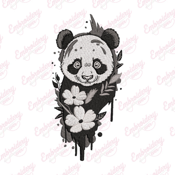 Floral Panda Embroidery Design