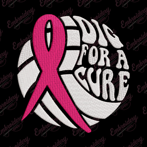 Dig For Cure Ribbon Volleyball Breast Cancer Embroidery Design