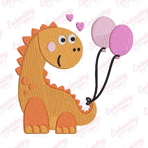 Dinosaur With Balloons Embroidery Design