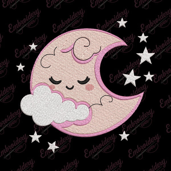 Moon With Star Embroidery Design