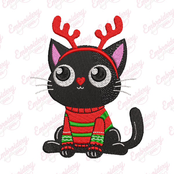 Black Cat Christmas Cheer Embroidery Design