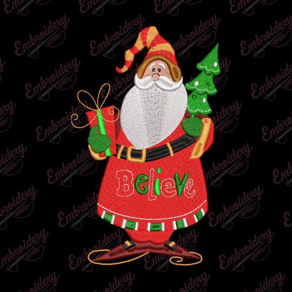 Christmas Santa With Tree And Gift Embroidery Design