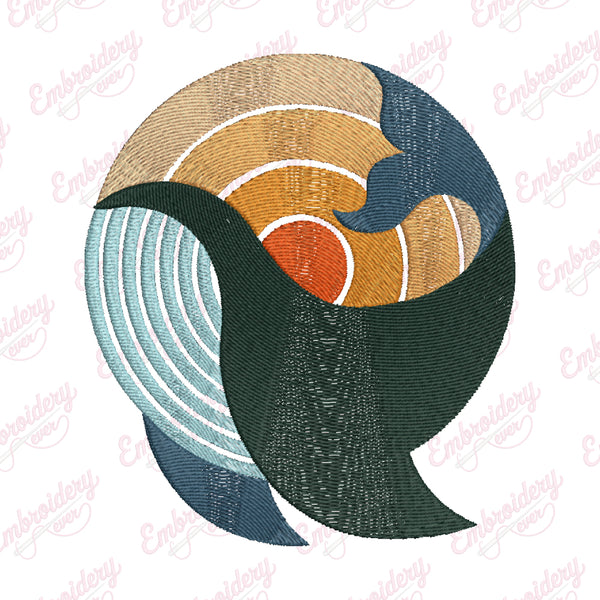 Whale Sunset Embroidery Design