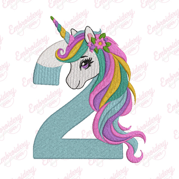 Unicorn Number 2nd Birthday Embroidery Design
