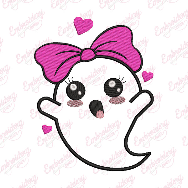 Halloween Smiling Girl Ghost Embroidery Design