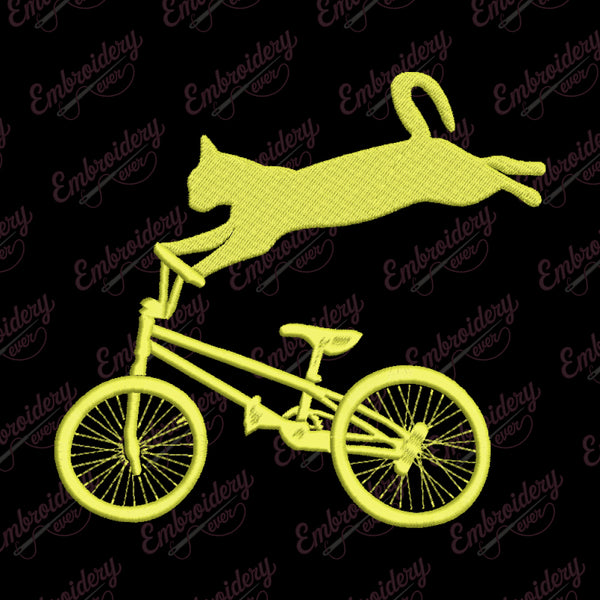 Bicycle With Kitty Cat Machine Embroidery Design