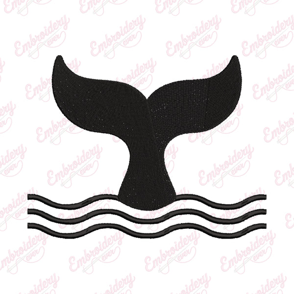 Whale Tail In Waves Embroidery Design