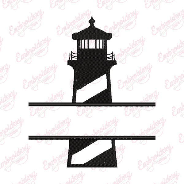 Lighthouse Split Name Frame Embroidery Design