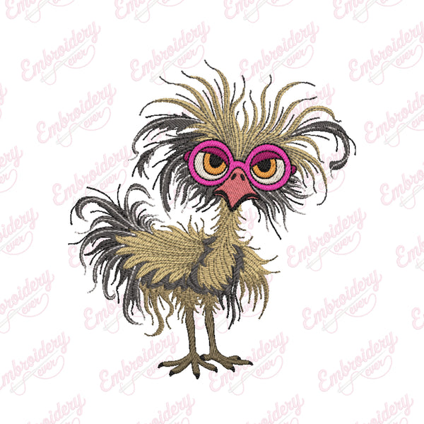 Funny Crazy Ostrich Embroidery Design