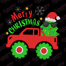Merry Christmas Monster Truck Embroidery Design