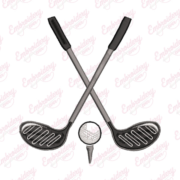 Golf Crossed Clubs Embroidery Design