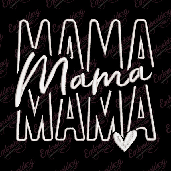 Mama Typography Heart Embroidery Design